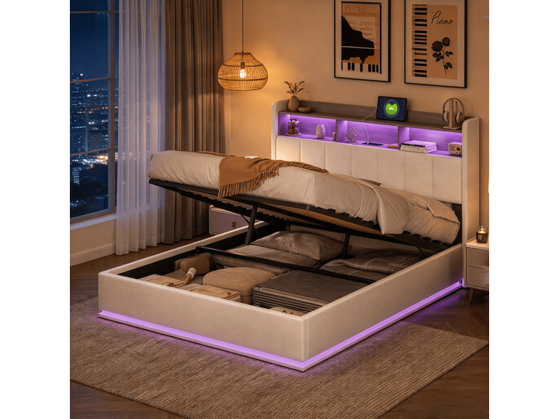  Lit coffre 140x200 cm coloris blanc  - Conforama B