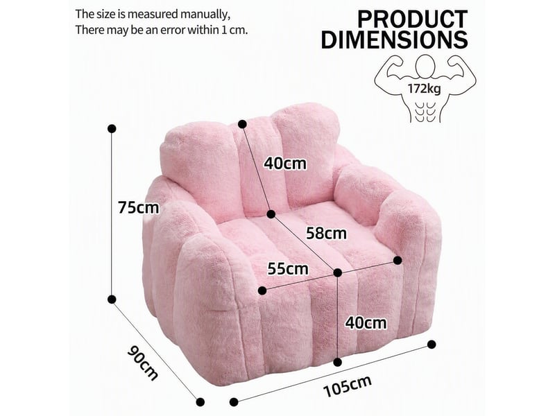  Fauteuil pouf en forme de lotus, assise moelleuse facile à déplacer, en velours peluche rose, 47 × 45 × 34 cm  - Conforama D