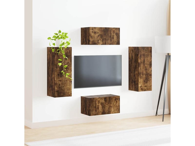  Ensemble meuble tv - banc tv - meuble de rangement 2 pcs chêne fumé bois d'ingénierie  - Conforama D