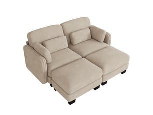 Canapé modulable en u - 2 places - 2 ottomans - tissu chenille - mobilier de salon - grand confort - assise confortable - brun clair