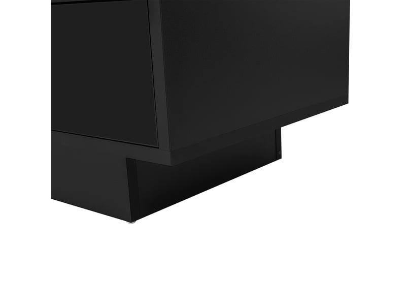  Meuble tv 160x38x50,5 cm noir laqué, 3 étagères en verre et éclairage led pilotable bluetooth par application, panneau de particules  - Conforama R