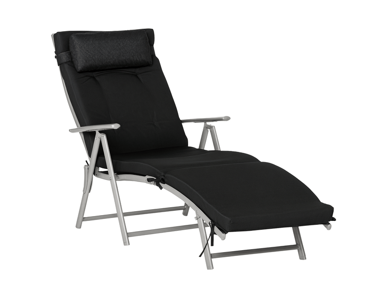  Bain de soleil pliable dossier réglable textilène noir 137 x 63.5 x 100.5 cm  - Conforama A