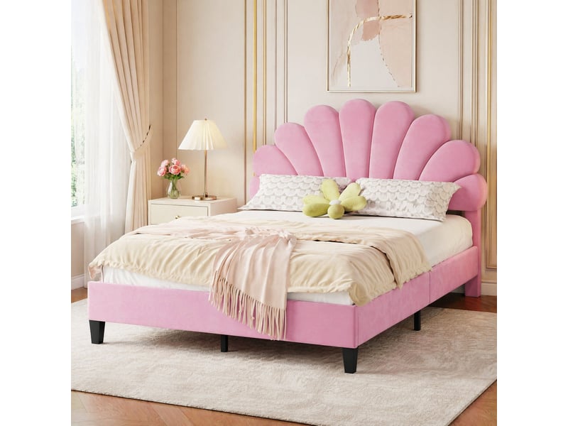  Lit double 140x200 avec tête de lit fleur et sommier à lattes evryae  - Conforama C