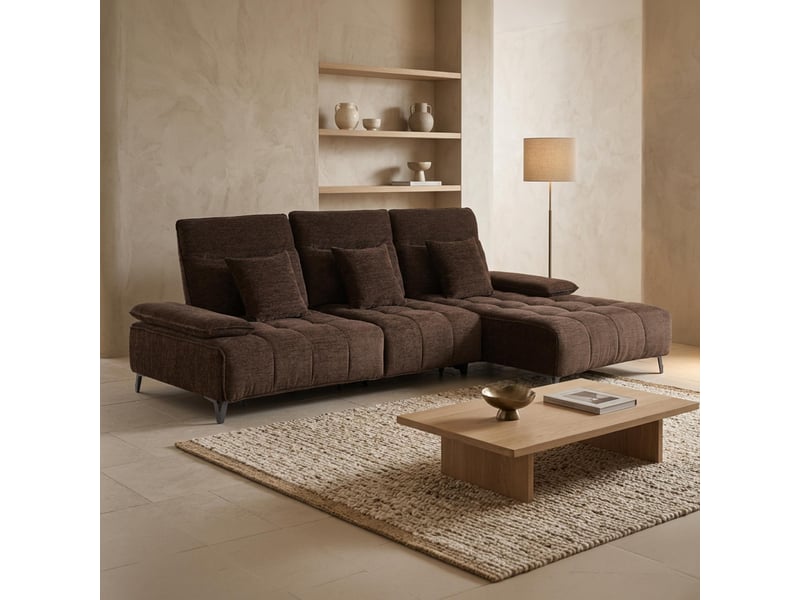 Canapé d'angle relax électrique en tissu matelassé marron - angle - Conforama B