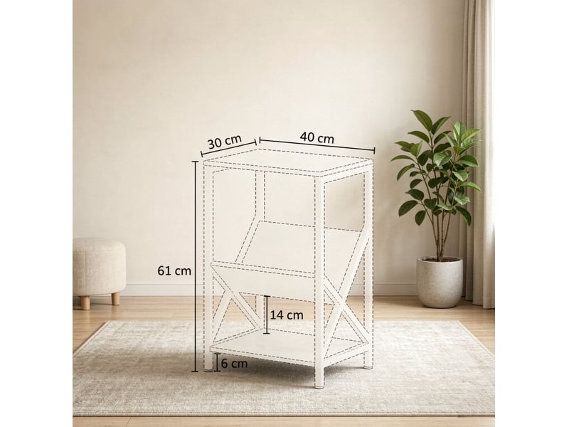 Table d’appoint étroite avec 3 niveaux de rangement et porte-revues en v, style industriel pour salon, gris foncé - Conforama C