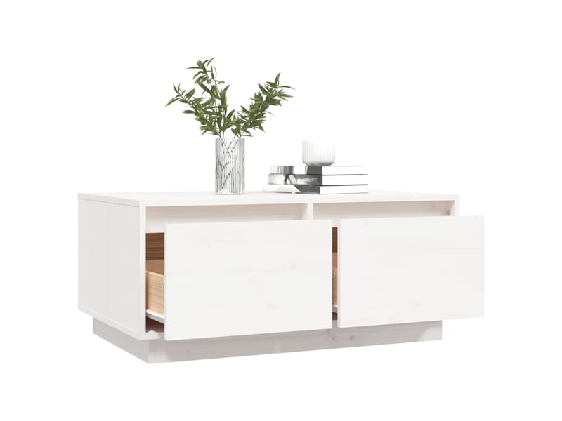  Table basse | table d'appoint salon blanc 80x50x35 cm bois massif de pin  - Conforama E