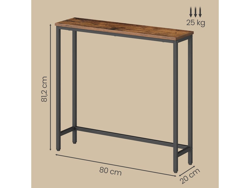 Console, avec plateau monobloc, pour salon, montage facile, 1 niveau, 20 x 80 x 81,2 cm, marron et noir  - Conforama D
