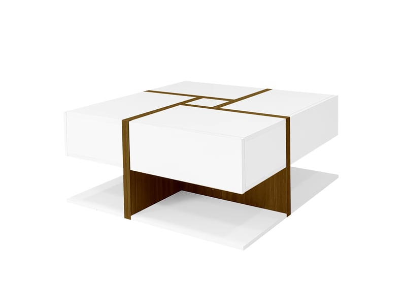  Table basse 78x78x34,8 cm 4 tiroirs brillante panneau de particules blanc et couleur bois  - Conforama A