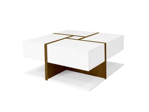Table basse 78x78x34,8 cm 4 tiroirs brillante panneau de particules blanc et couleur bois