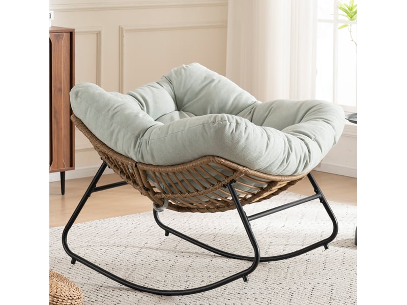  Fauteuil à bascule modenvie en chenille bleu clair 95 x 107 x 83 cm  - Conforama D