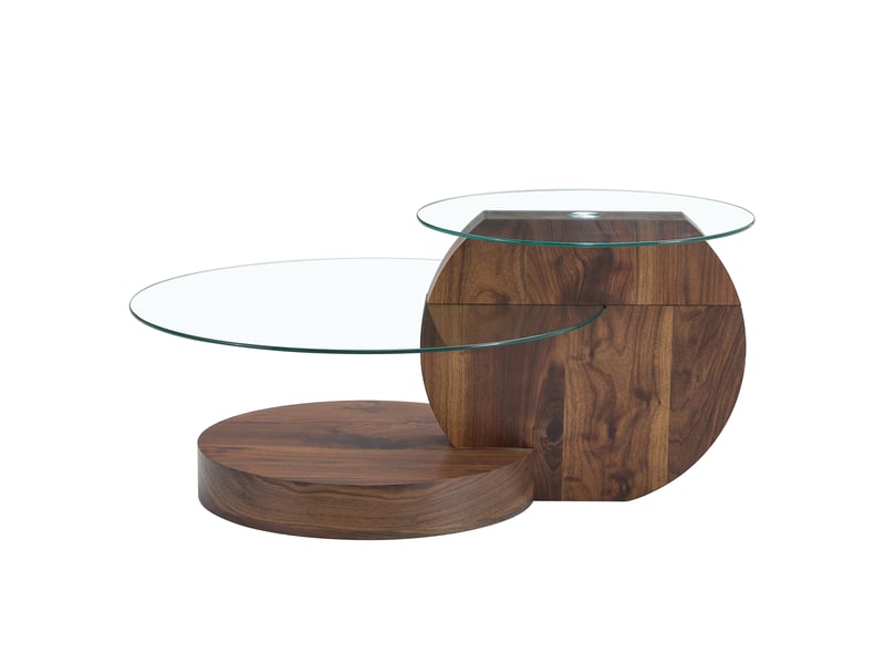 Table basse moderne minimaliste, table d'appoint ronde, plateaux en verre trempé, transparentnoyer - Conforama A
