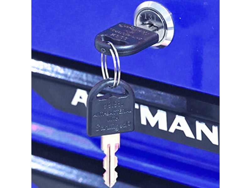 Boîte à outils en acier bleu 53,2 cm avec tiroirs, plateau supérieur et verrouillage sécurisé pour atelier - Conforama E