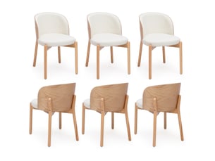 Lot de 6 chaises de salle à manger en bois naturel et tissu en lin