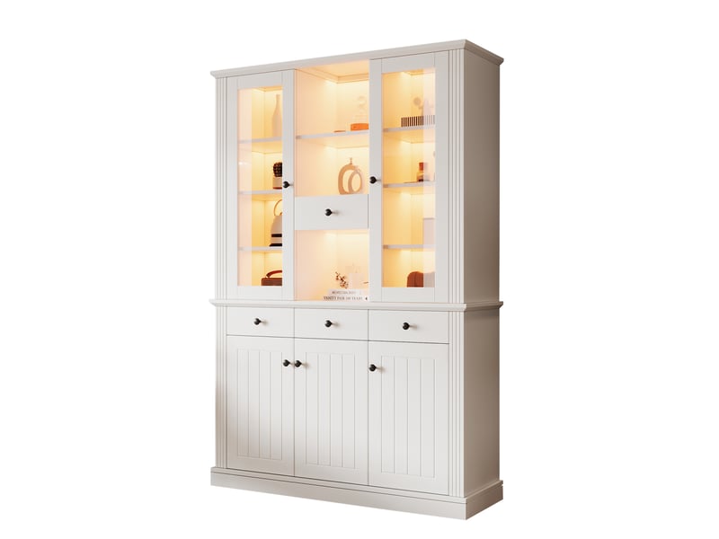  Vitrine de rangement 5 portes 4 tiroirs avec led 119,5 x 40 x 180 cm evryae  - Conforama A