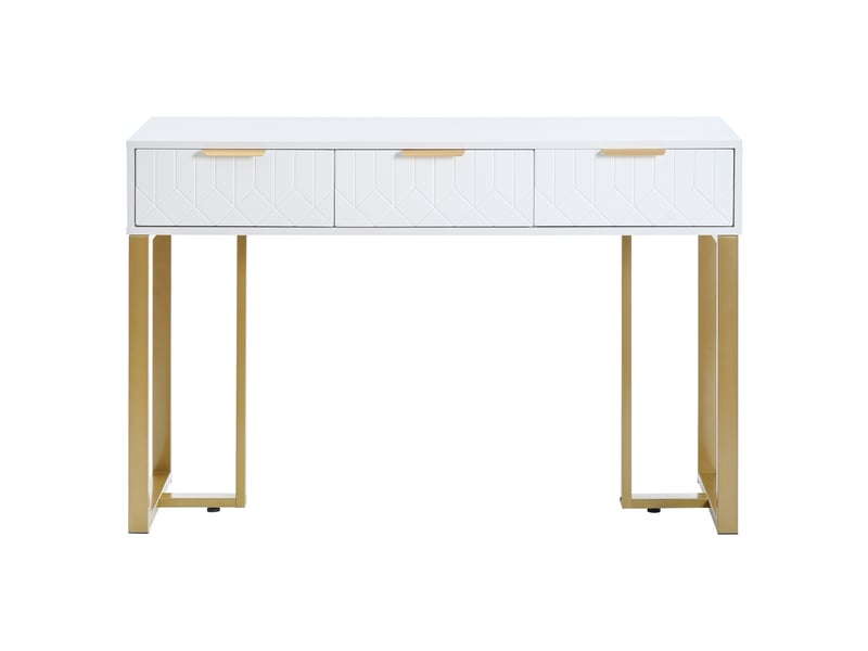  Table console moderne avec 3 tiroirs,repose-pieds réglables,poignées et cadre dorés,blanc+doré console bicolore - Conforama A