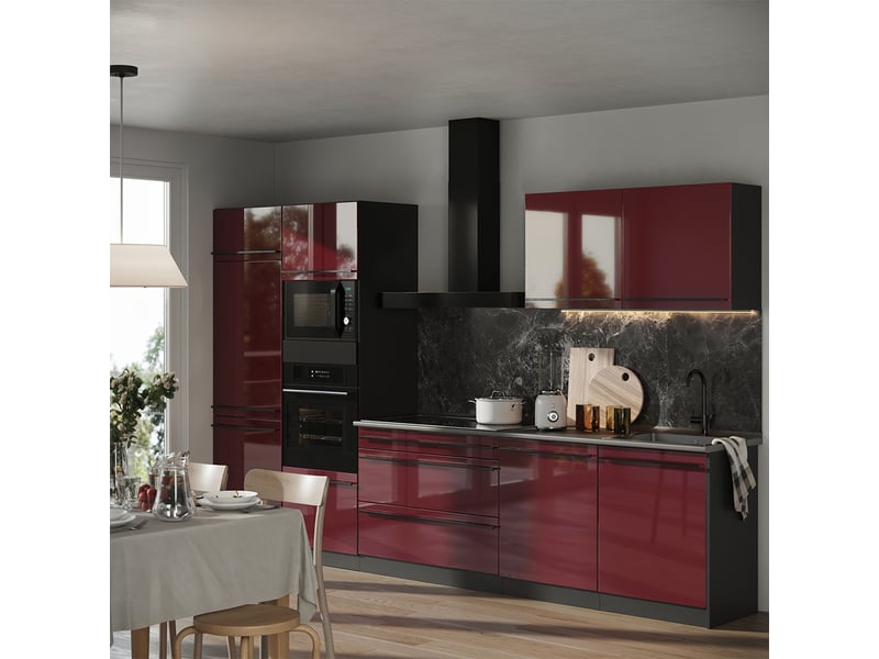  Vicco cuisine, rouge brillantanthracite, 340cm plan de travail marbre  - Conforama C
