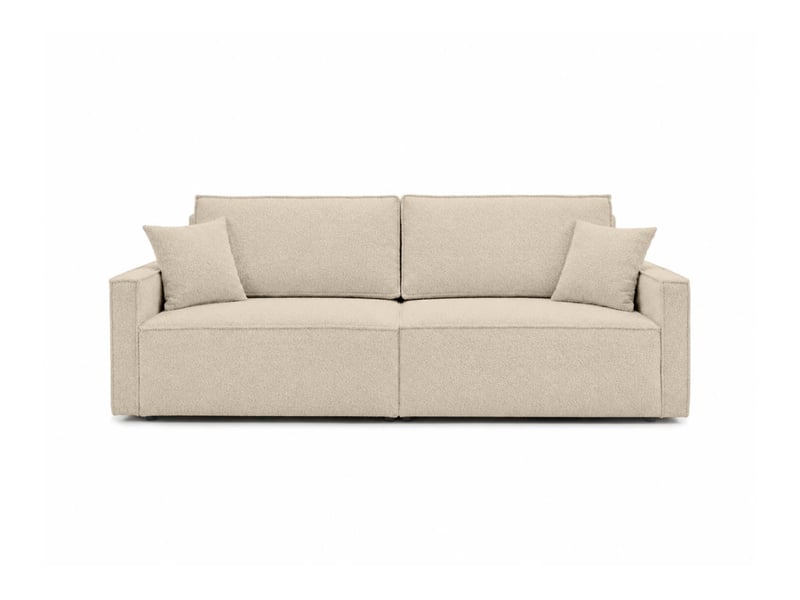  Farah - canapé droit 3 places convertible accoudoirs slim en tissu bouclettes généreuses  - Conforama E