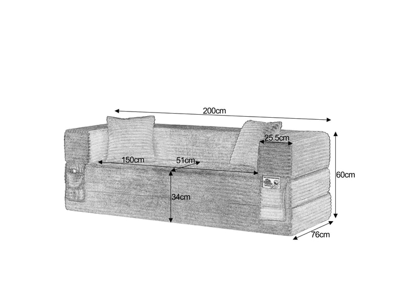  Canapé convertible 3 places 200x76x60 cm design carré velours côtelé blanc  - Conforama E
