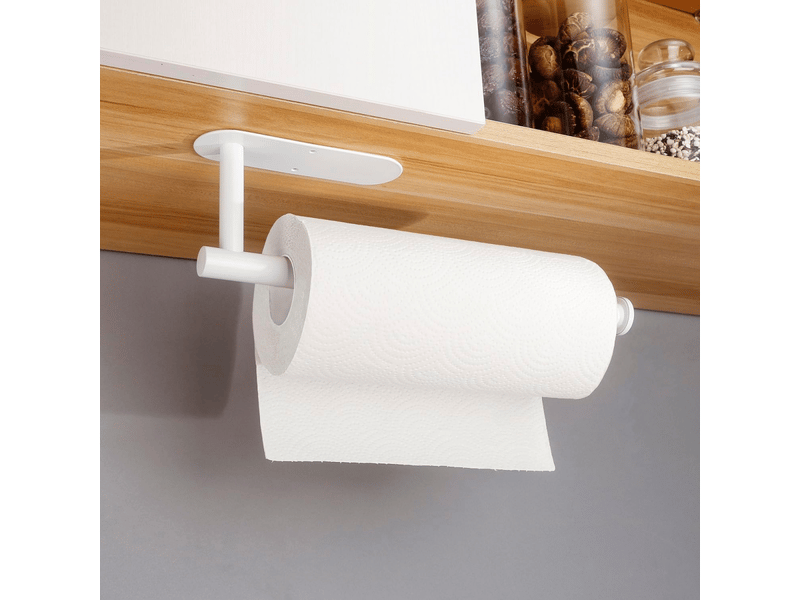  Porte essuie tout auto-adhésif, supports pour papier essuie-tout mural, porte sopalin porte rouleau papier cuisine acier inoxydable (blanc)  - Conforama C