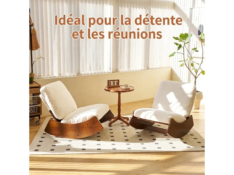 Lot de 2 fauteuils à bascule en velours côtelé blanc avec structure en bois massif - Conforama D