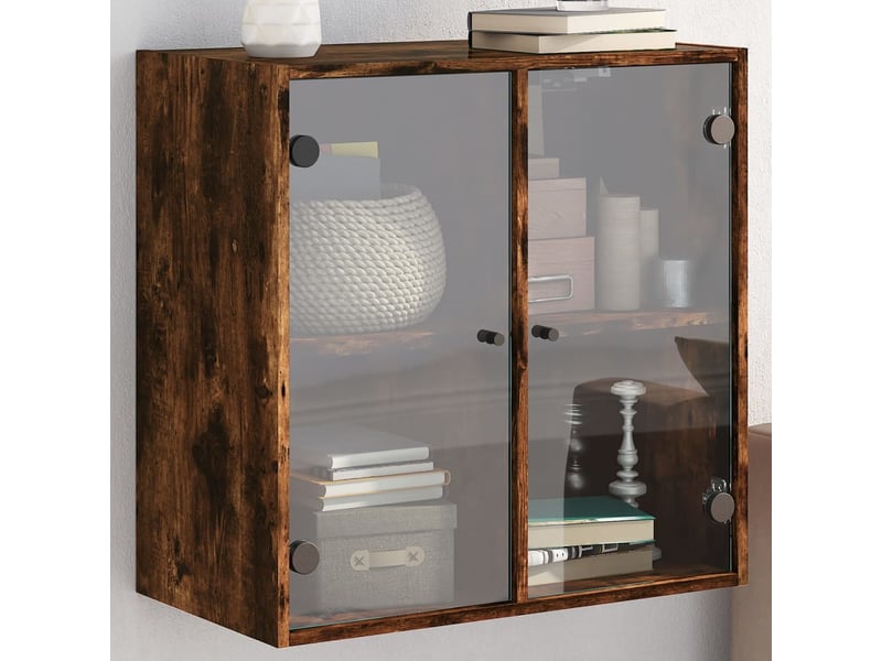  Armoire murale salon, meuble de rangement avec portes en verre chêne fumé 68x37x68,5 cm  - Conforama B