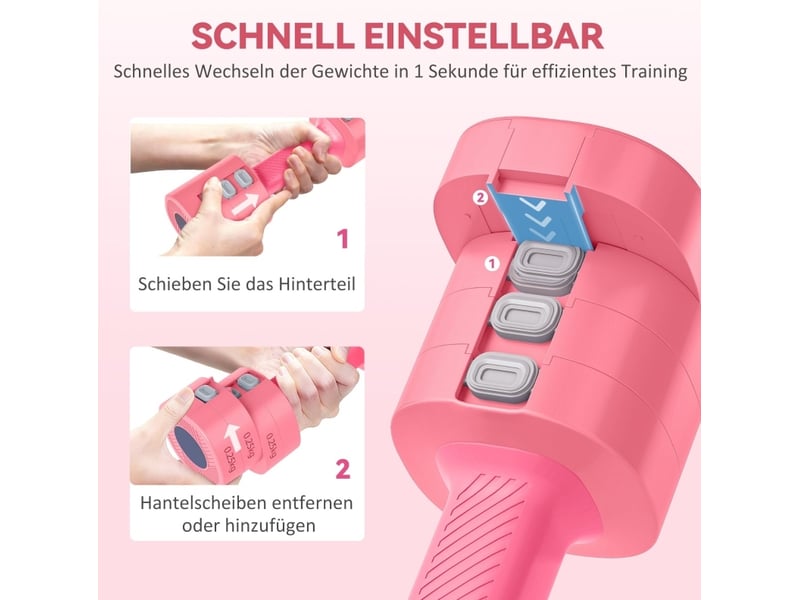  Set de 2 haltères réglables 26,6x7,5x7,5 cm – rose – 4 niveaux de 1 à 2,5 kg, poignée antidérapante  - Conforama E