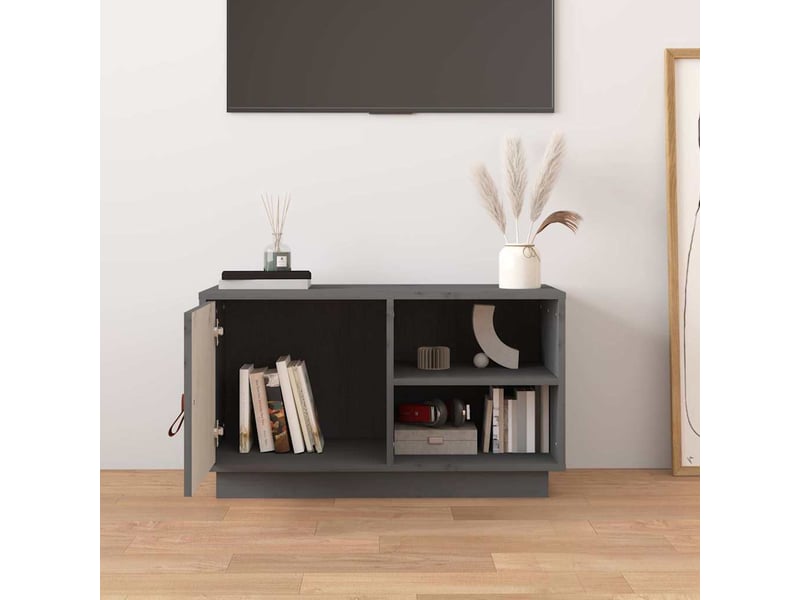  Meuble tv - banc tv - meuble de rangement gris 70x34x40 cm bois de pin massif  - Conforama C
