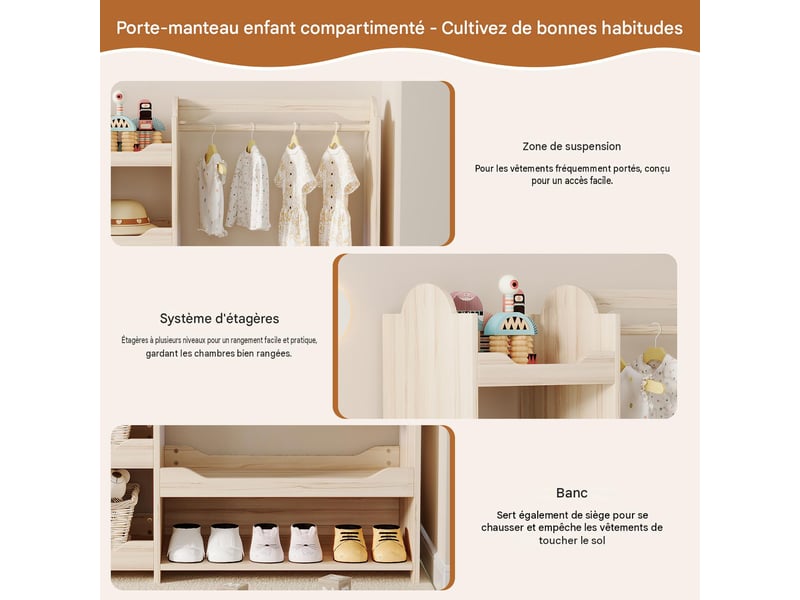  Penderie enfant avec tringle, 4 étagères et banc 110 x 39 x 110 cm N883P331278N - Conforama D