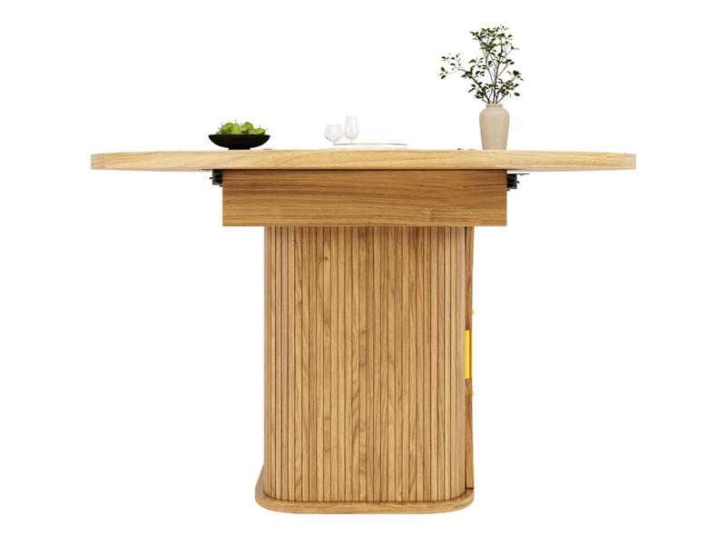  Table à manger extensible 118158 x 118 cm – naturel – mdf et métal – rangements intégrés, style bois  - Conforama A
