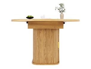 Table à manger extensible 118158 x 118 cm – naturel – mdf et métal – rangements intégrés, style bois