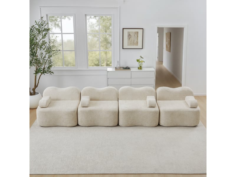  Canapé d'angle modulaire 4 places sans cadre en velours beige  - Conforama B