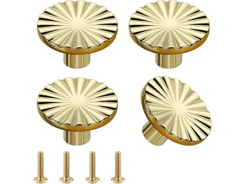  Ensemble de 4 poignées dorées à un seul trou, poignées rondes en zinc pour meubles, cuisine, tiroirs et commodes avec vis  - Conforama B