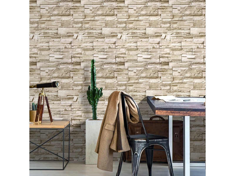 Papier peint auto-adhésif effet brique et pierre – pvc décoratif amovible 0,45x6 m, pour salon, cuisine et chambre - Conforama B
