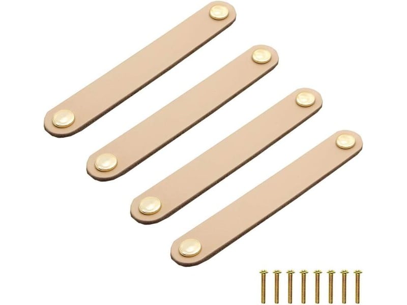  Lot de 4 tirateurs en cuir de 170 mm, poignées pour portes de cuisine, chambre à coucher et meubles avec 2 trous  - Conforama B