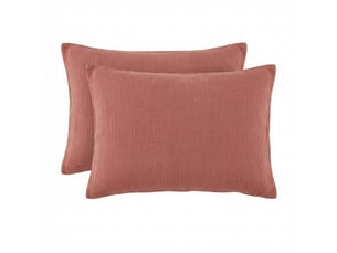 Lot 2 taies d'oreiller 50x70 cm gaze de coton - coton 57 fils terracotta