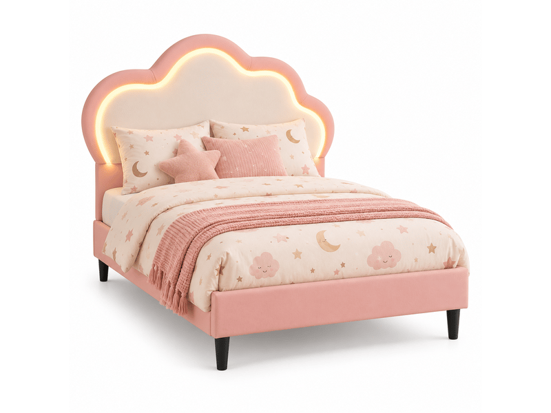  Lit enfant fille 90x200 avec éclairage led rgb , lit princesse avec tête de lit nuage réglable, sommier à lattes, 1 place, lit enfant fille 90x200 cm avec lumière led, lit princesse avec tête de lit nuage réglable, lit rembourré…  - Conforama A