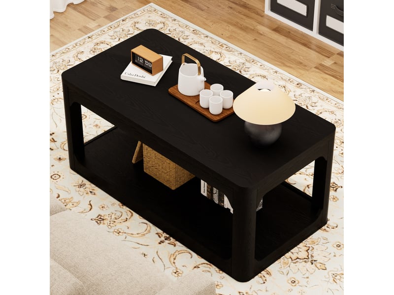  Table basse noire en mdf avec étagère ouverte, 100 x 50 x 44,5 cm  - Conforama D