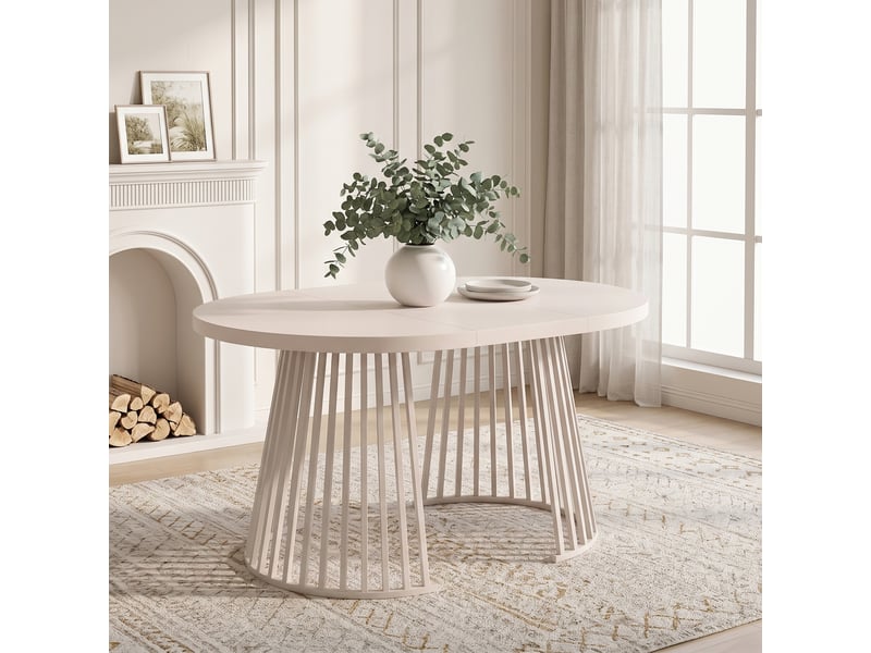 Table à manger extensible 100138176 x 100 cm pour 4 à 8 personnes, plateau épais en mdf, pieds en métal, coloris cachemire - Conforama D
