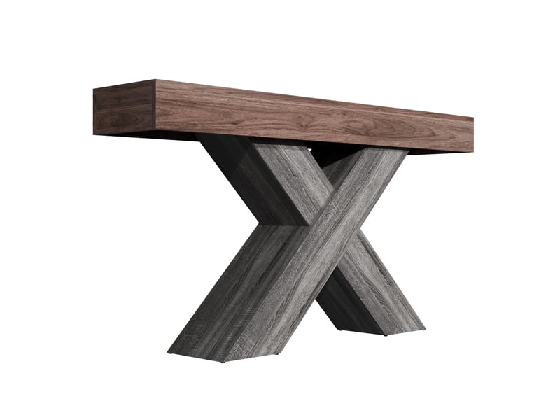  Table console noyer 140 cm avec pieds en x robustes, console étroite pour entrée et salon, style industriel  - Conforama W