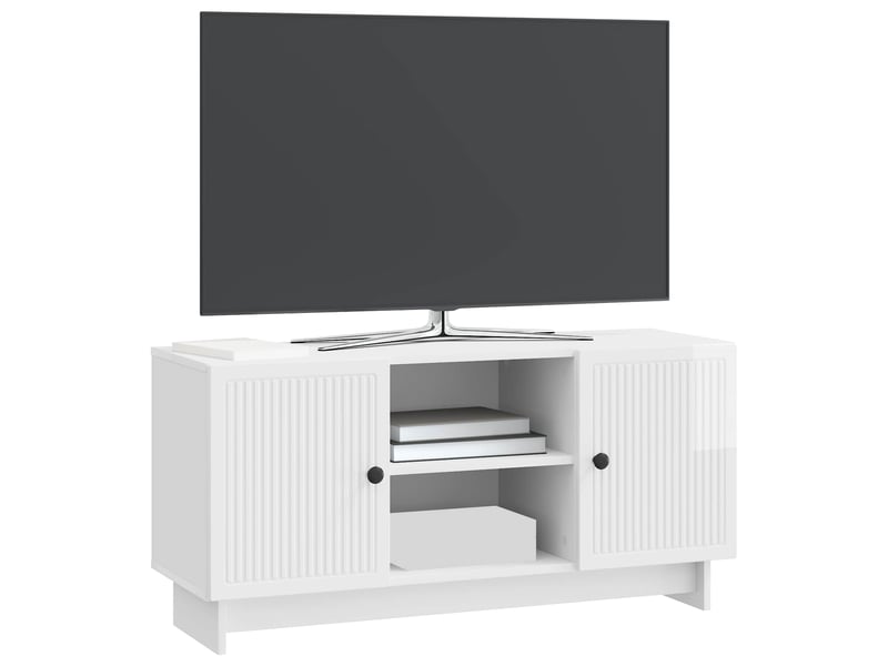  Meuble tv - banc tv - meuble de rangement 102 x 34,5 x 50 cm blanc brillant bois d'ingénierie  - Conforama C