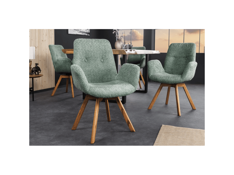Lot de 2 chaises design sorrano pivotantes à 360° en tissu bouclette vert menthe et pieds en chêne clair - Conforama B