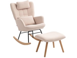 Fauteuil à bascule avec repose-pieds 101,5x70,5x99,5 cm beige polyester, dossier haut et coussins