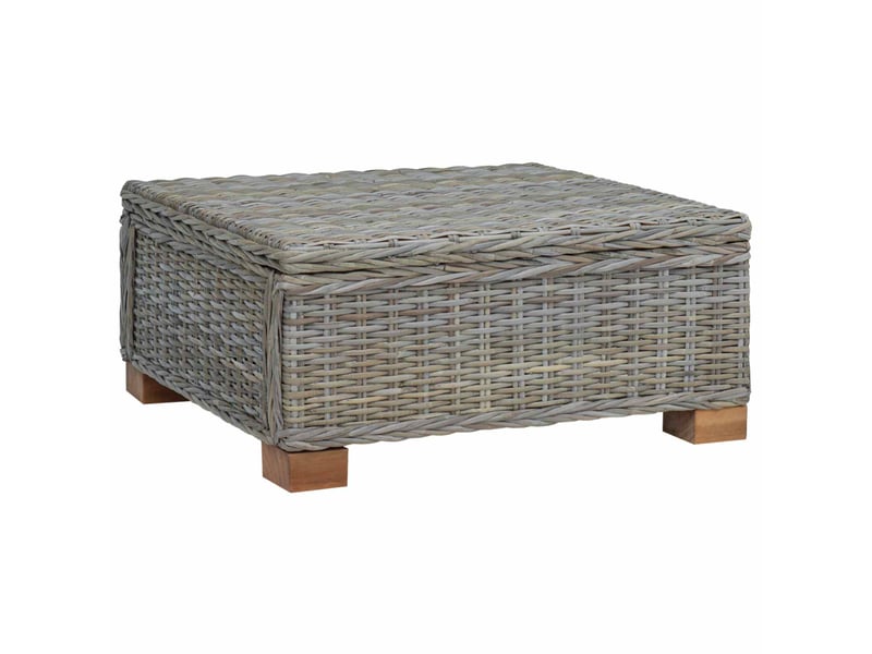  Table basse - table de salon - table à thé gendt rotin naturel gris kubu 67 x 60 x 30 cm  - Conforama A