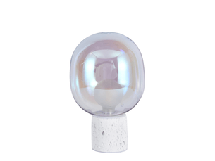 Lampe à poser en verre irisé et béton blanc h24 cm-bulle