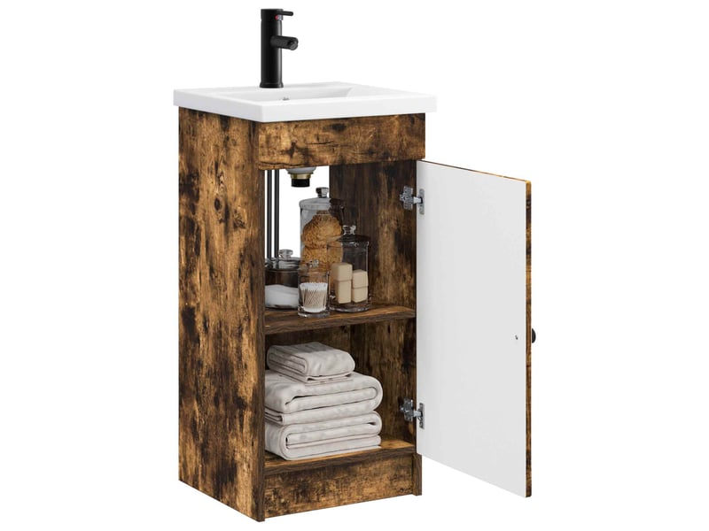 Meuble de salle de bain avec évier chêne fumé 42x40x84.5 cm shl9705 - Conforama C