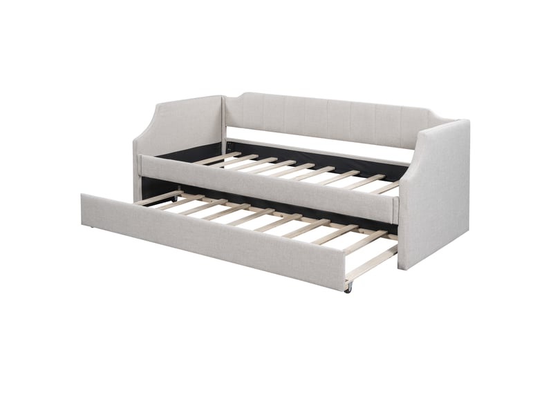 Lit banquette rembourré beige 90x200 cm avec lit gigogne 90x190 cm - Conforama A
