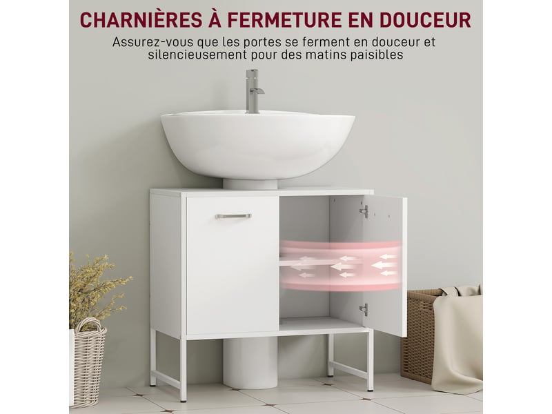  Meuble sous lavabo blanc, 2 portes à fermeture douce, 60 x 33 x 60,5 cm  - Conforama W
