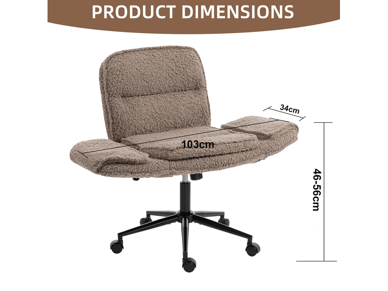  Chaise de bureau pivotante avec accoudoirs rabattables et hauteur réglable pour petit espace en teddy marron  - Conforama D