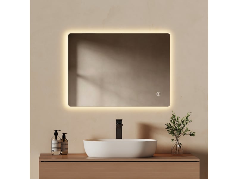  Emke miroir led salle de bain rétroéclairé  50x70 cm, interrupteur tactile, anti-buée, fonction mémoire, 3 couleurs  - Conforama B