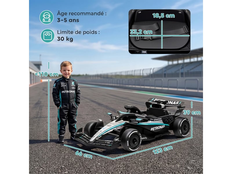  Kart électrique enfants 12v, go kart mercedes-amg petronas f1 avec 2 moteurs, télécommande, 3 vitesses, noir  - Conforama E